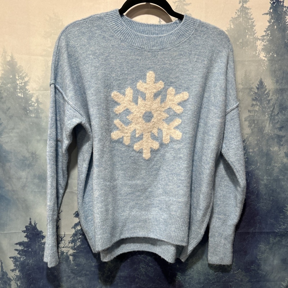 Vince Camuto Soft Oversized Sweater Blue Sparkly Snowflake Casual Size XS